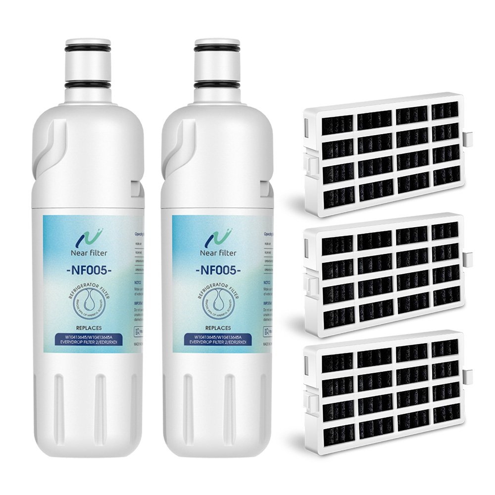 2Packs NearFilter Compatible EDR2RXD1,W10413645A,9082 Refrigerator Water Filter2 with 3P Air Filter