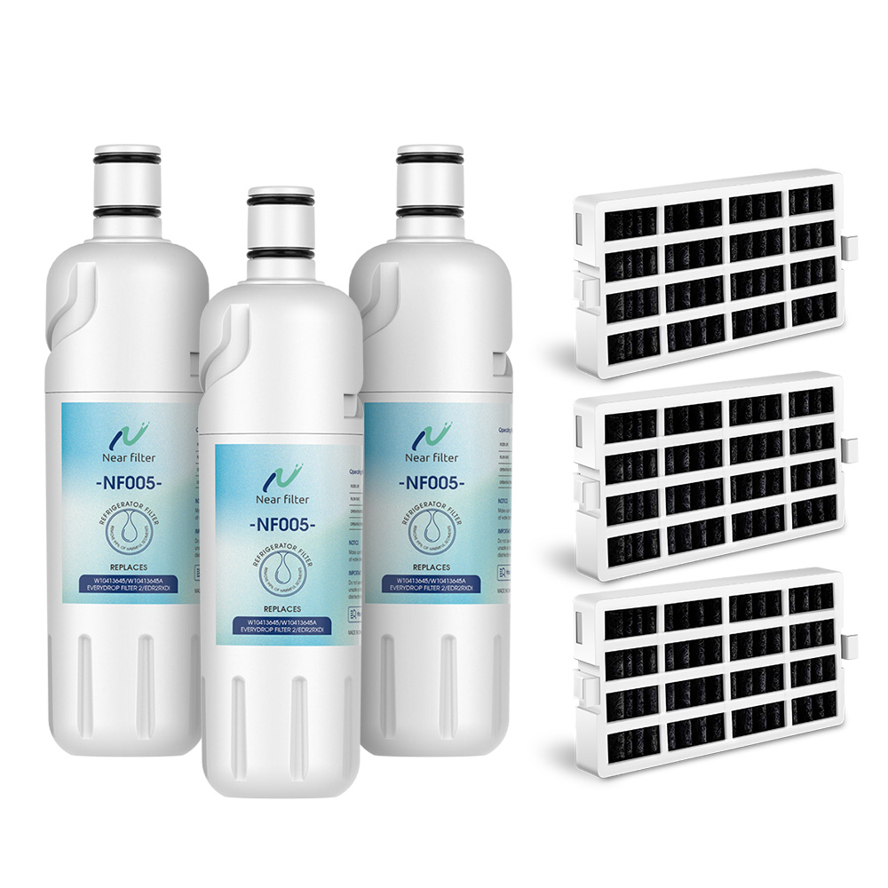 3Packs NearFilter Compatible EDR2RXD1, W10413645A, 9082 Refrigerator Water Filter2 with 3P Air Filter