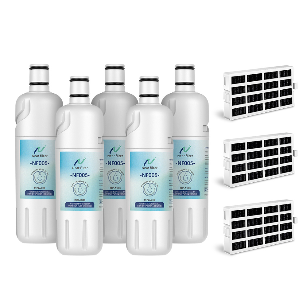 5Packs NearFilter Compatible EDR2RXD1,W10413645A,9082 Refrigerator Water Filter2 with 3P Air Filter